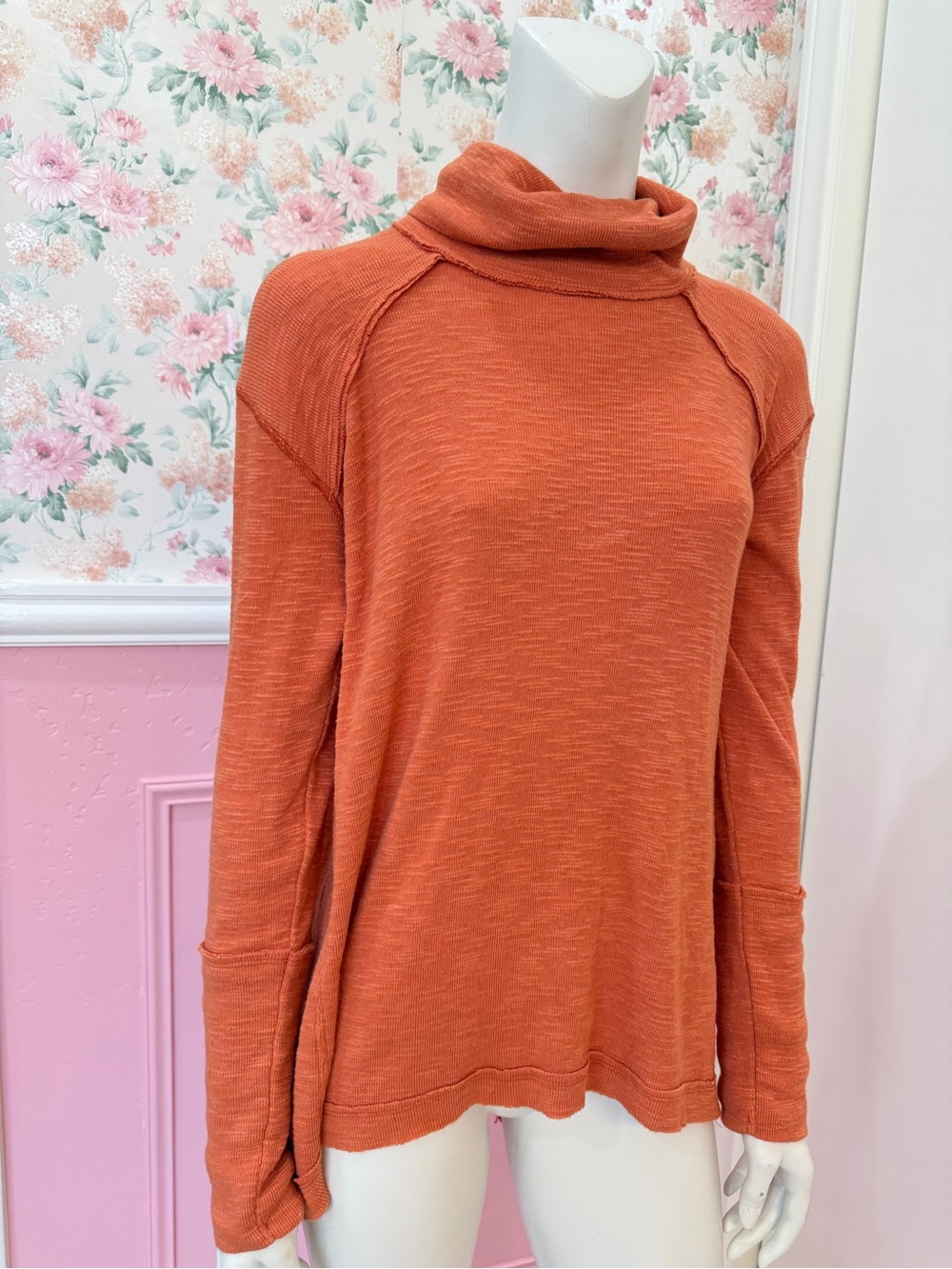 Free People Rust Orange Funnel Neck Lightweight Sweatshirt